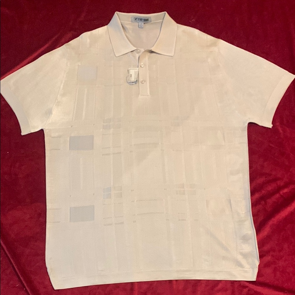 Stacy Adams NWT Slinky Shimmer Beige Tonal Patterned Dressy Polo Shirt Size 3X